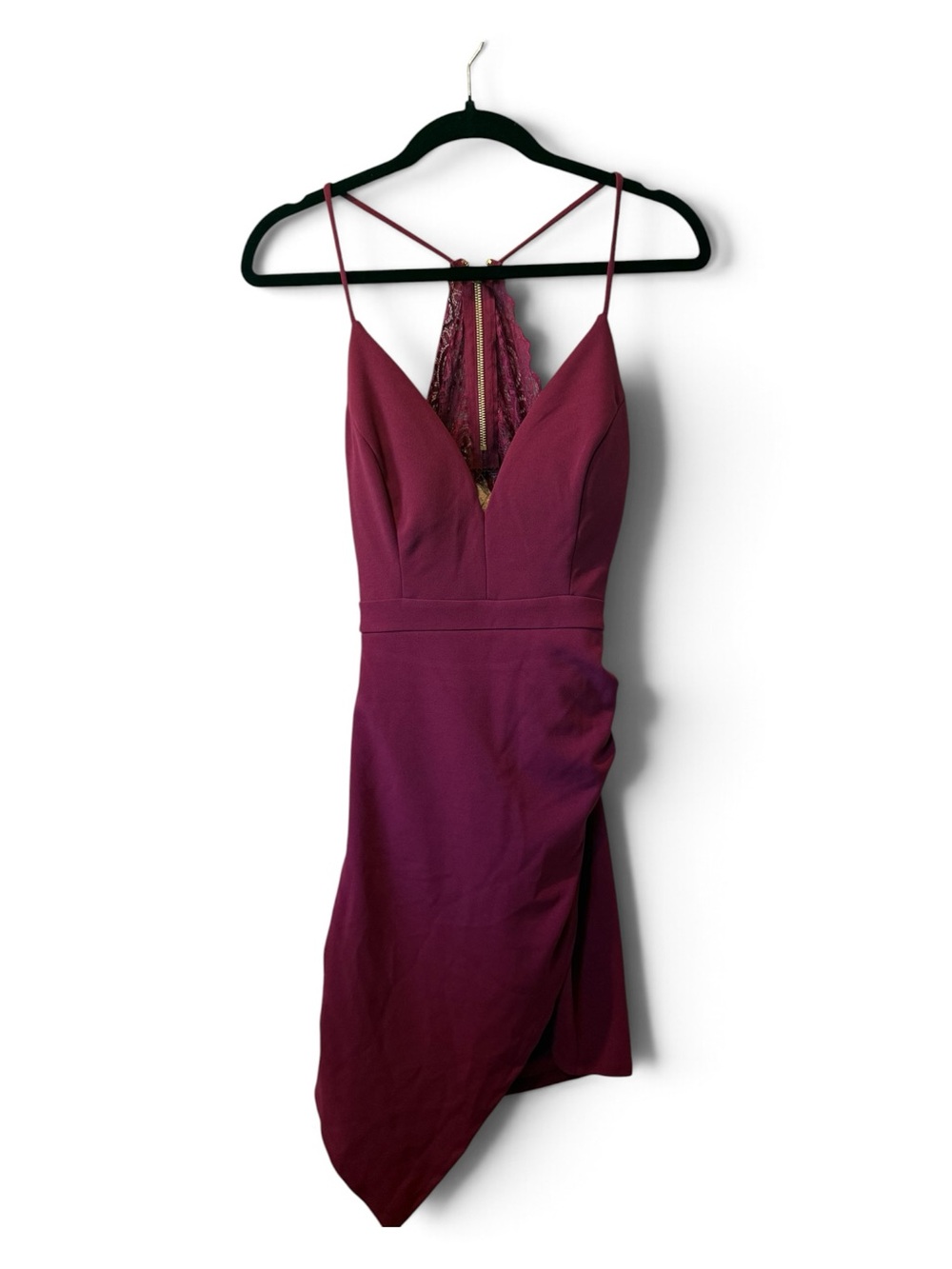 Honey and Rosie Burgundy Lace Back Asymmetrical Mini Dress Size M